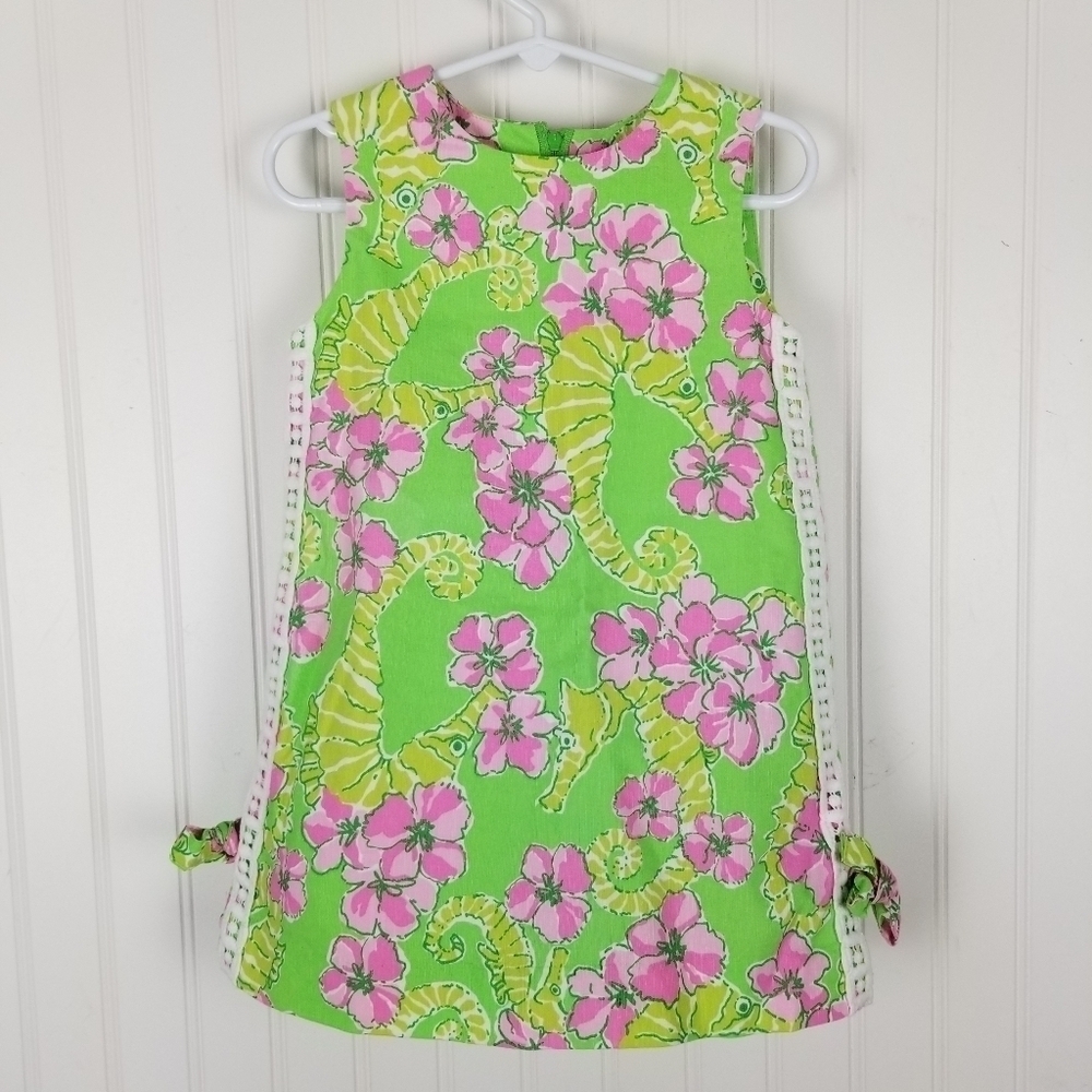 Lilly Pulitzer Limeade Floaters Seahorse Dress Girls Size 3 Tropical Pink Green - Picture 11 of 11